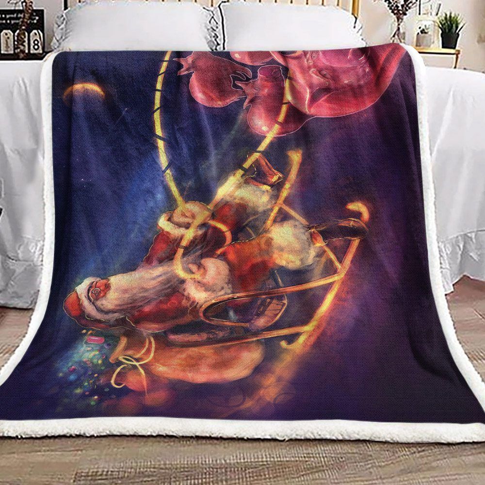 Santa Claus And Reindeer Sherpa Fleece Blanket
