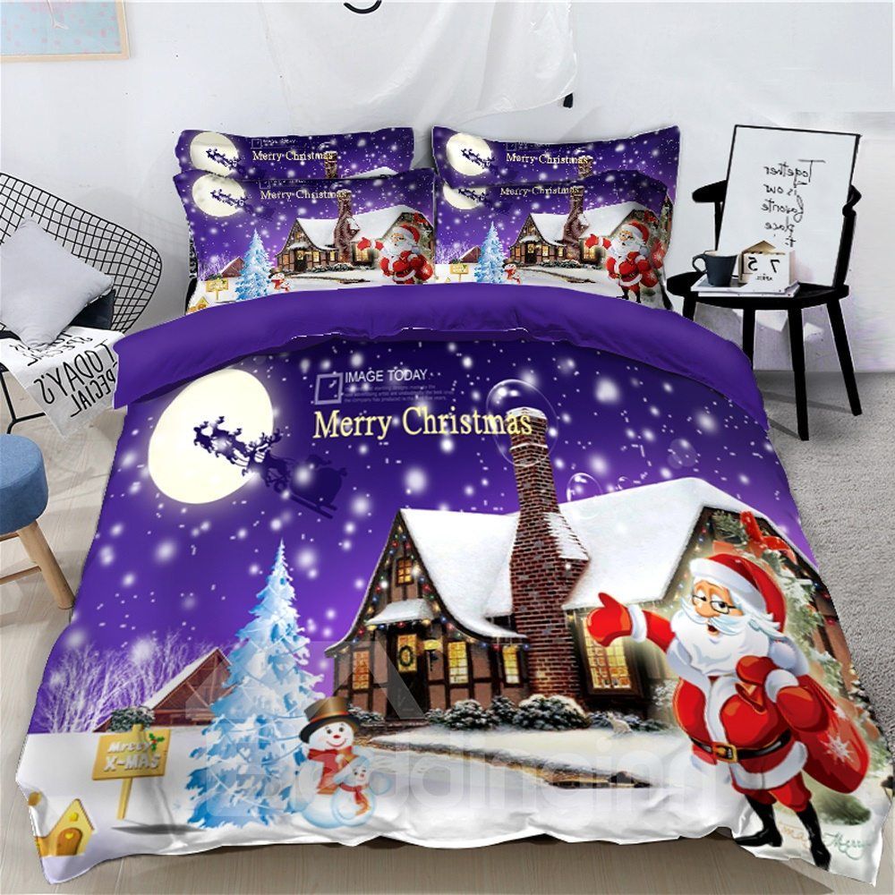Santa Snow House Merry Christmas 3d Bedding Set