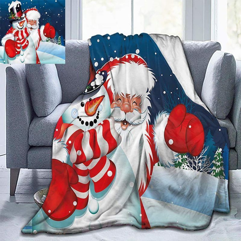 Santa Claus And Snowman Sherpa Fleece Blanket
