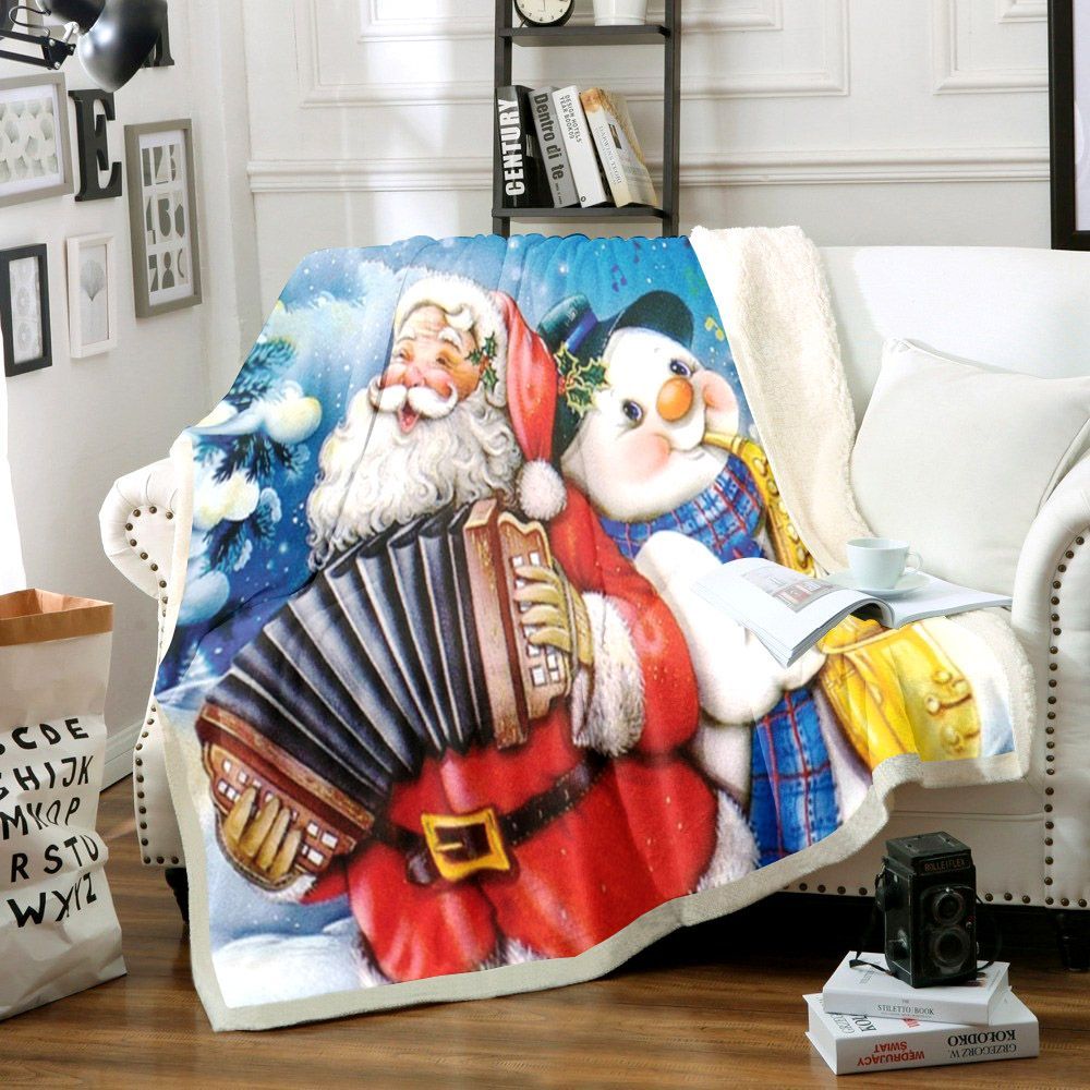 Santa Claus And Snowman Sherpa Fleece Blanket