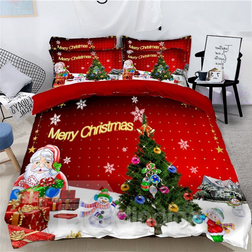 Santa Snowman Merry Christmas Bedding Set