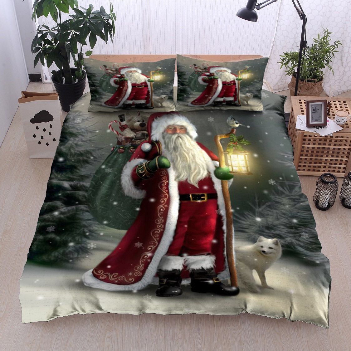 Santa White Wolf Christmas Bedding Set