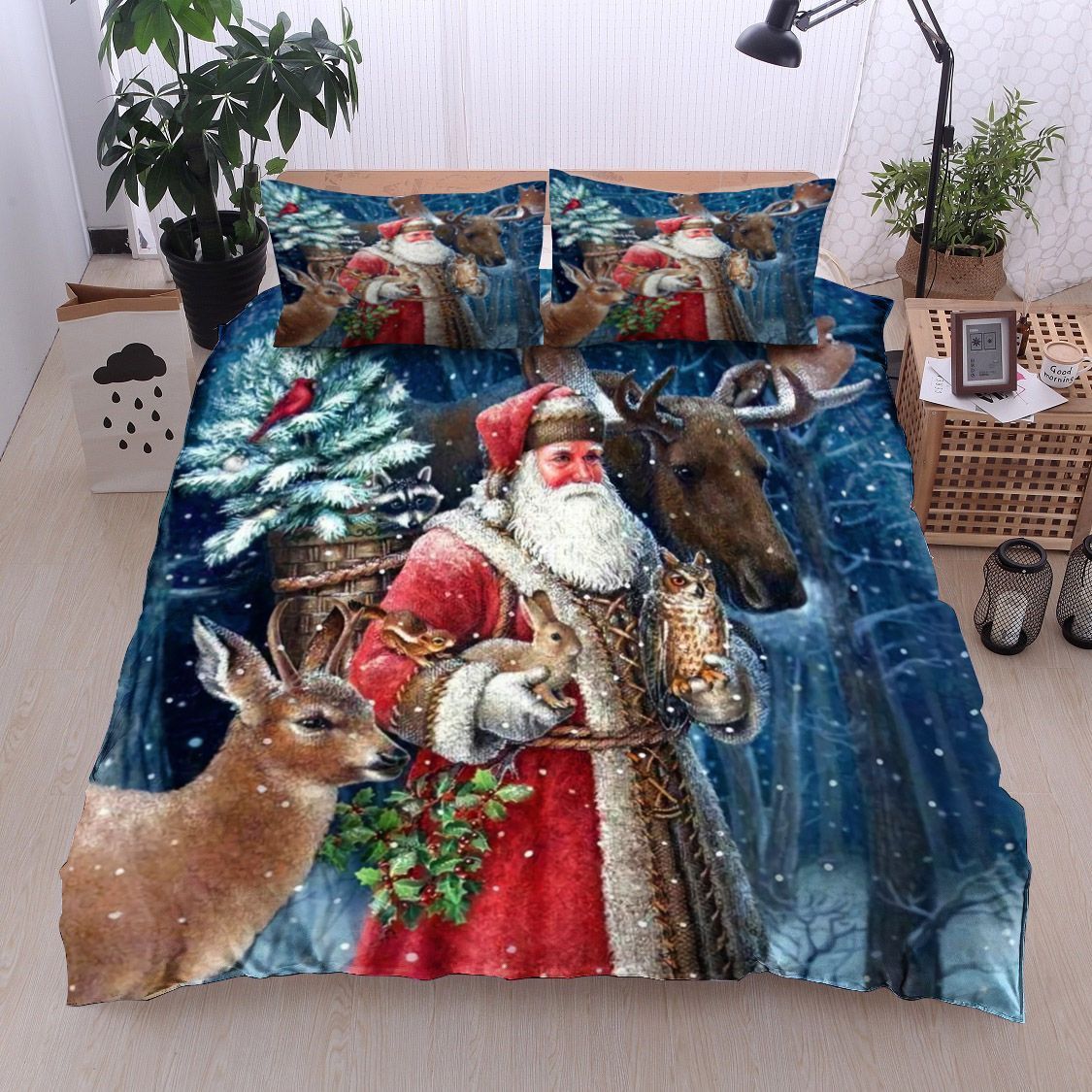 Santa Claus Animals In Forest Bedding Set