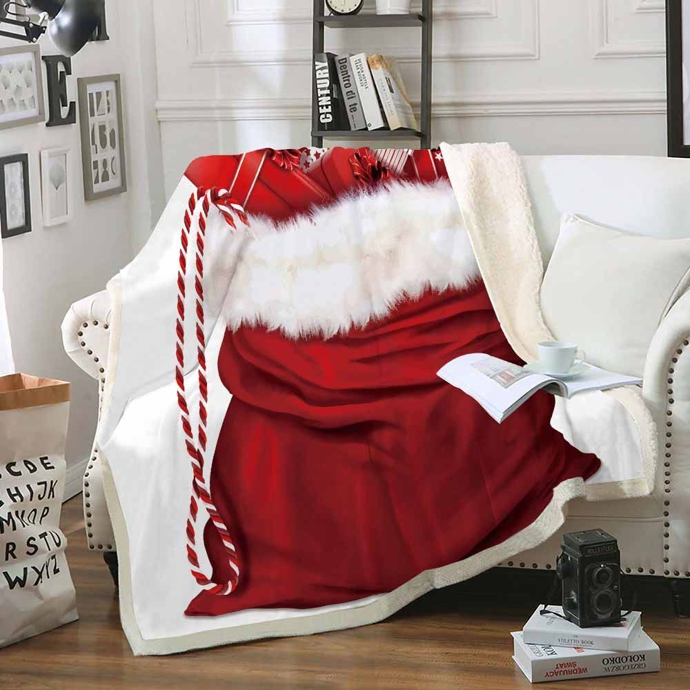 Santa Claus Bag Gift Sherpa Fleece Blanket