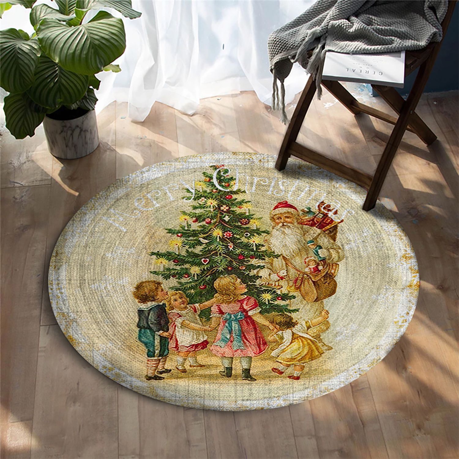 Santa Claus Bring Gifts Round Carpet