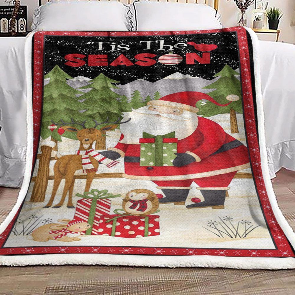 Santa Claus Christmas Deer Sherpa Fleece Blanket