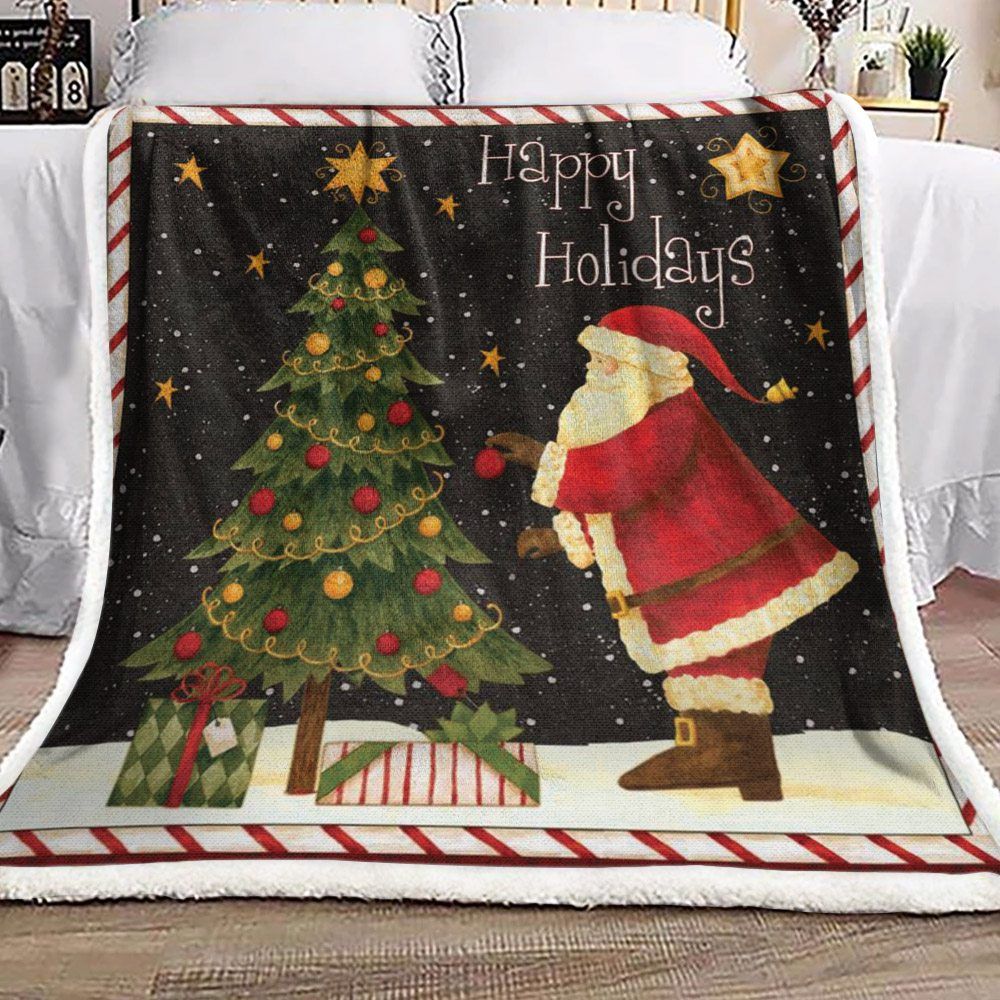 Santa Claus Christmas Tree Sherpa Fleece Blanket