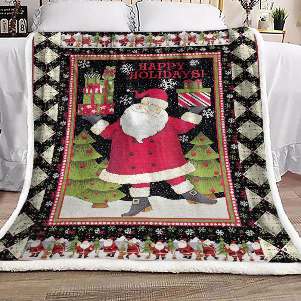 Santa Claus Christmas Tree Sherpa Fleece Blanket