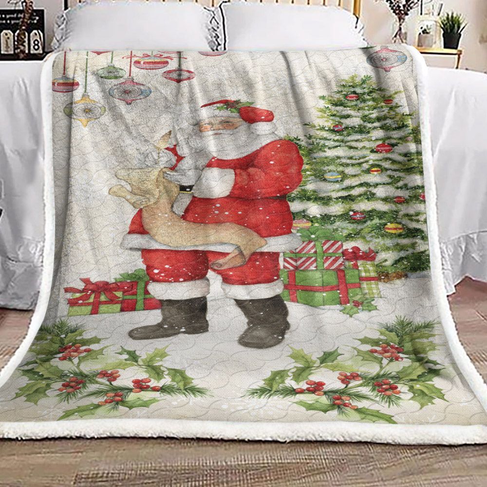 Santa Claus Christmas Tree Sherpa Fleece Blanket