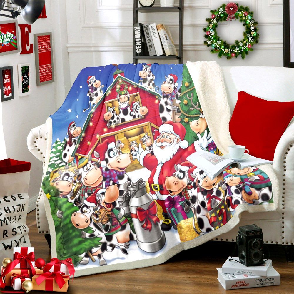 Santa Claus Dairy Cows Sherpa Fleece Blanket