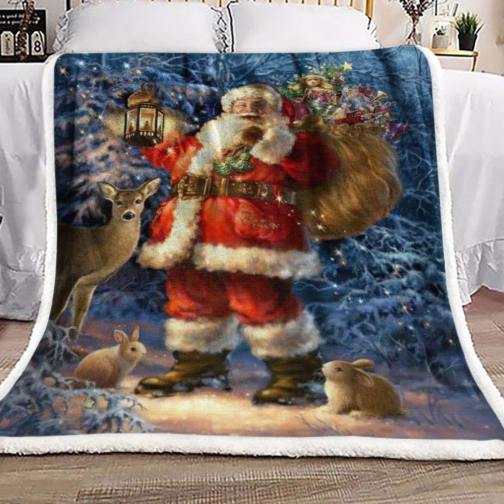 Santa Claus Deer Christmas Sherpa Fleece Blanket