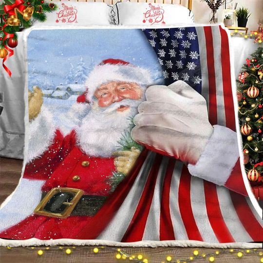 Santa Claus Flag American Fleece Blanket