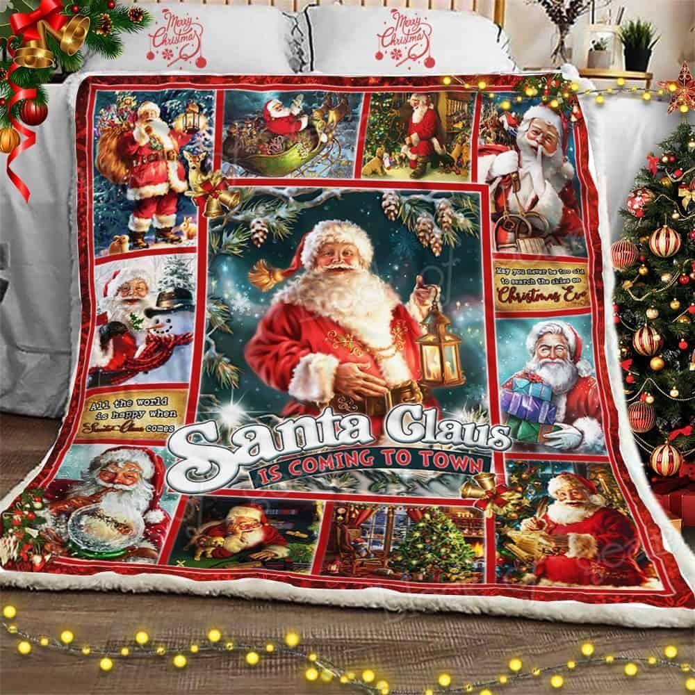 Santa Claus Is Coming To Town Sherpa Fleece Blanket