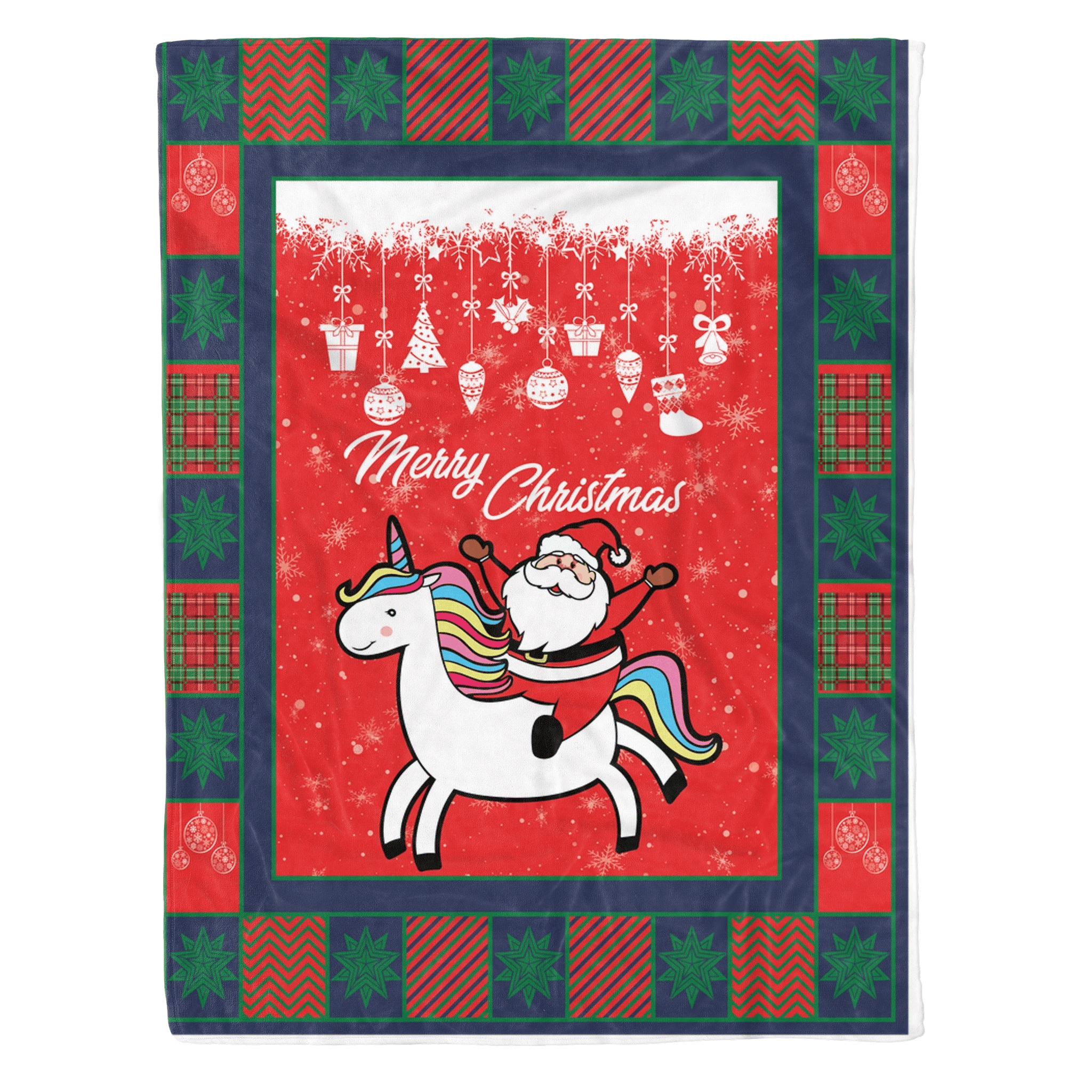 Santa Claus Is Riding A Unicorn Sherpa Fleece Blanket