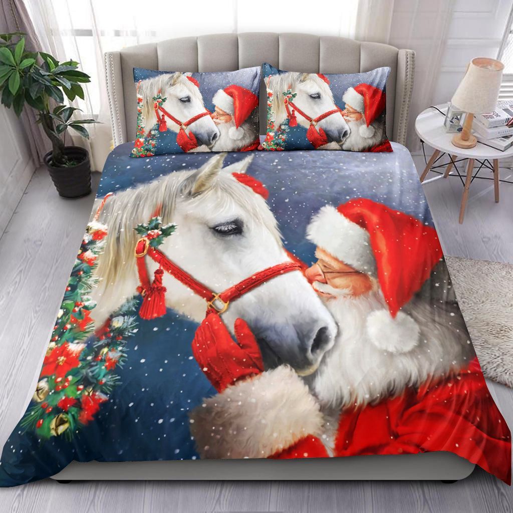 Santa Claus Kissing White Horse Bedding Set