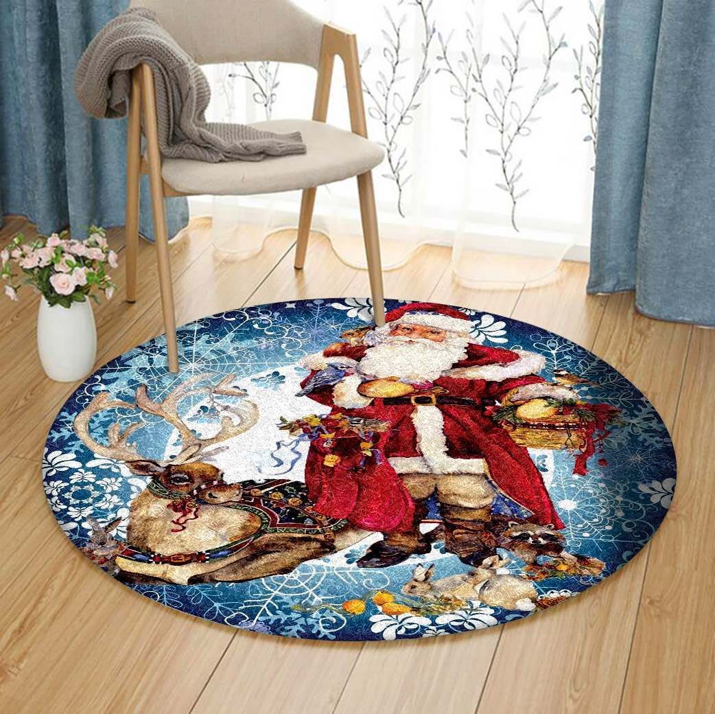 Santa Claus Merry Christmas Round Carpet
