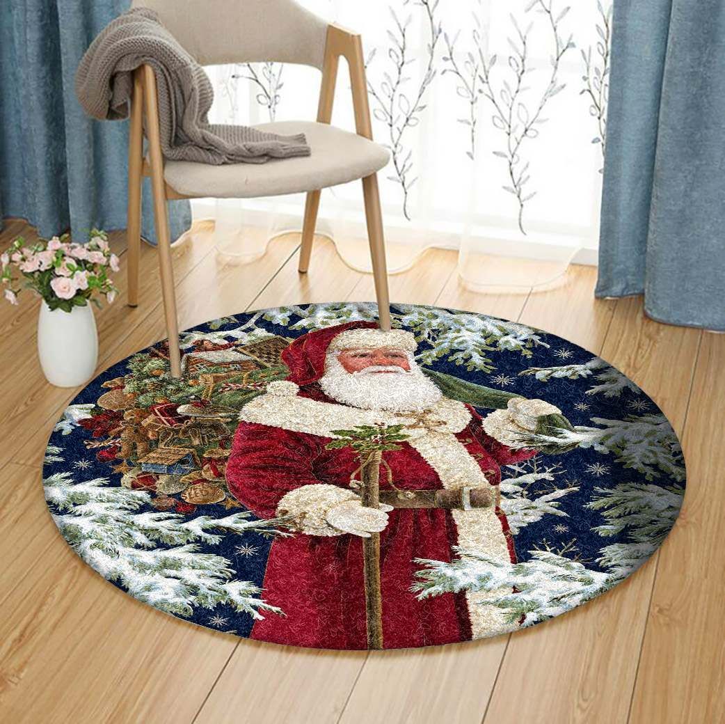Santa Claus Merry Christmas Round Carpet