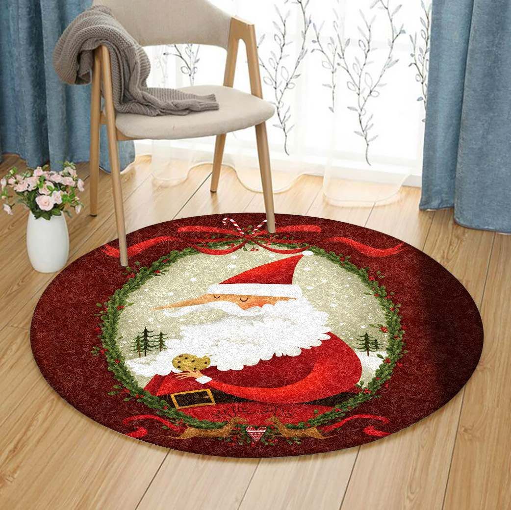 Santa Claus Merry Christmas Round Carpet