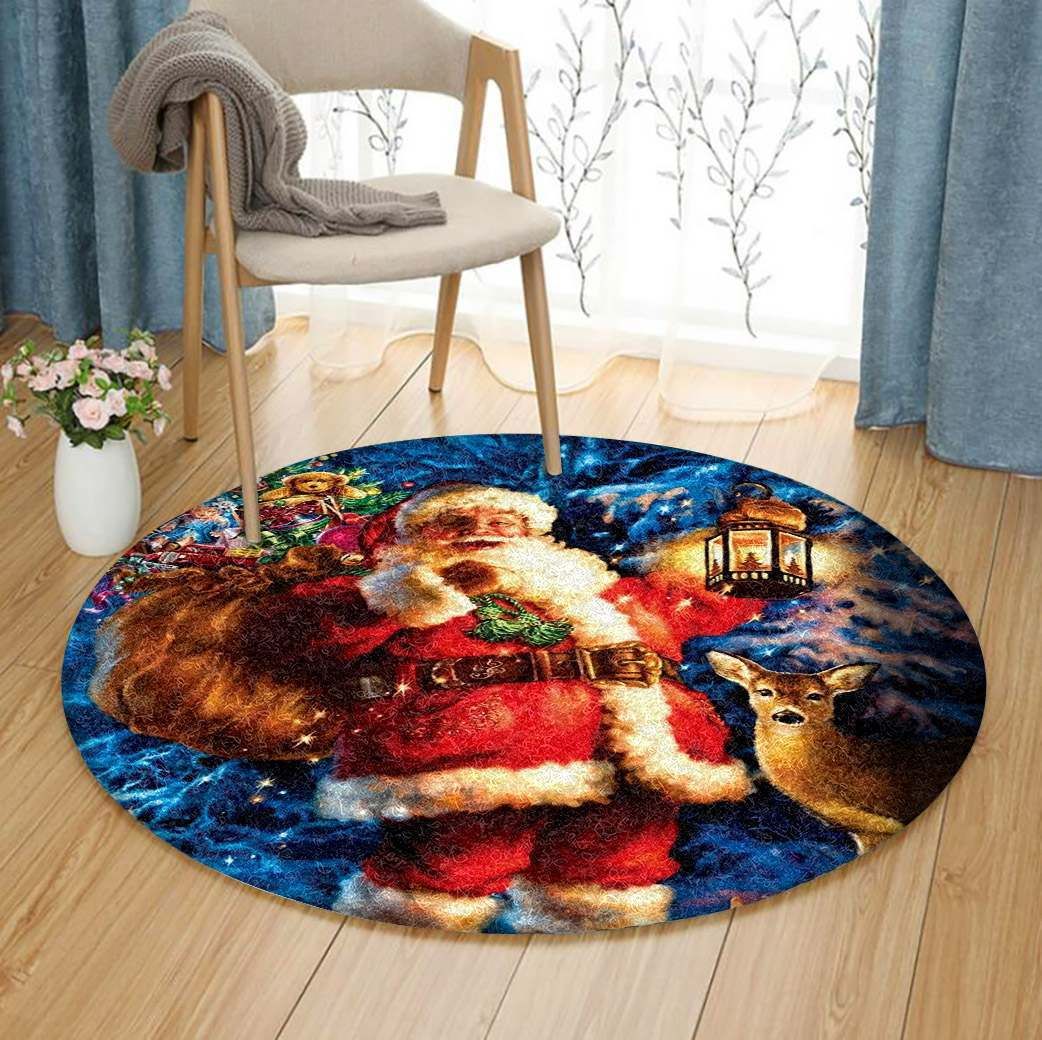 Santa Claus Merry Christmas Round Carpet