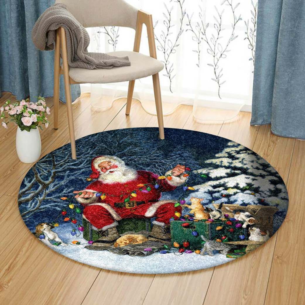 Santa Claus Merry Christmas Round Carpet