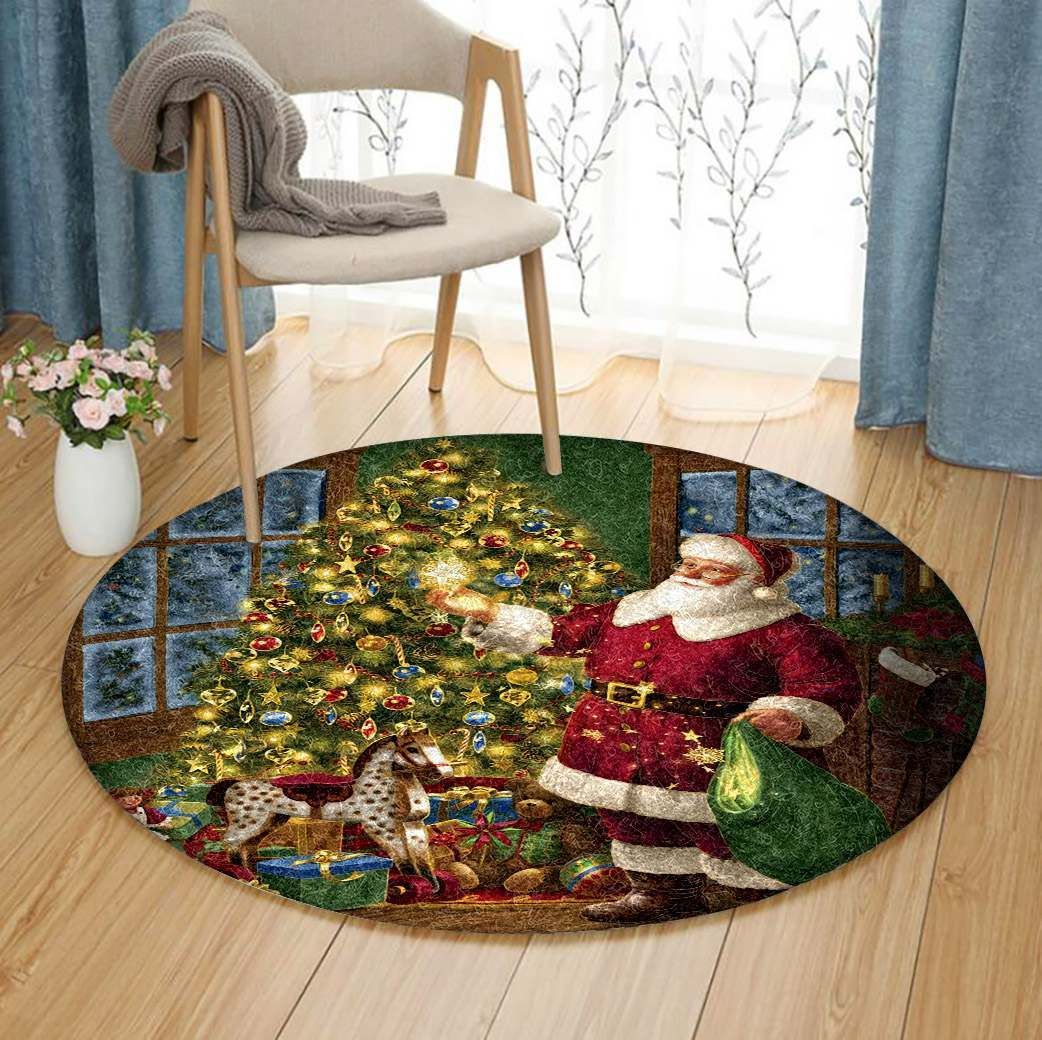 Santa Claus Merry Christmas Round Carpet