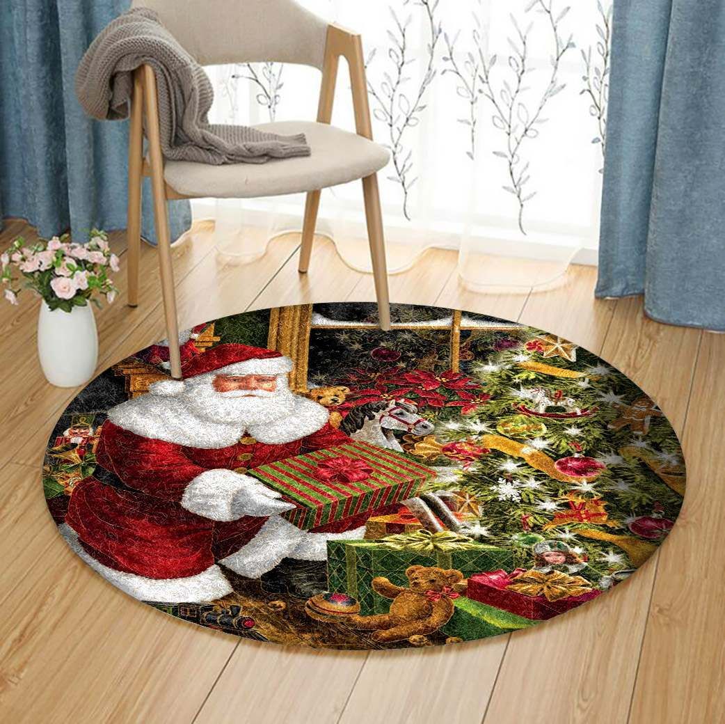 Santa Claus Merry Christmas Round Carpet