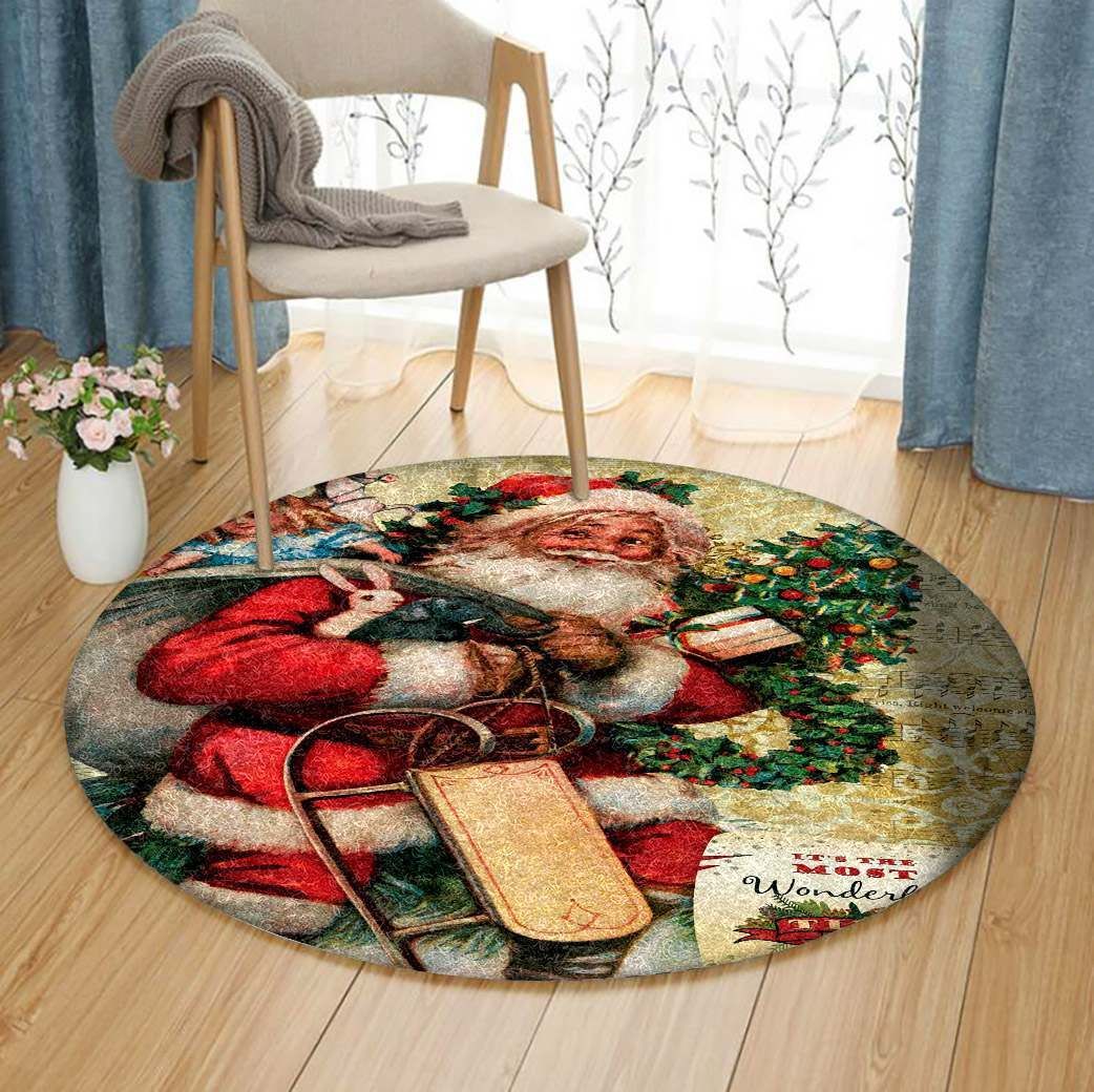 Santa Claus Merry Christmas Round Carpet