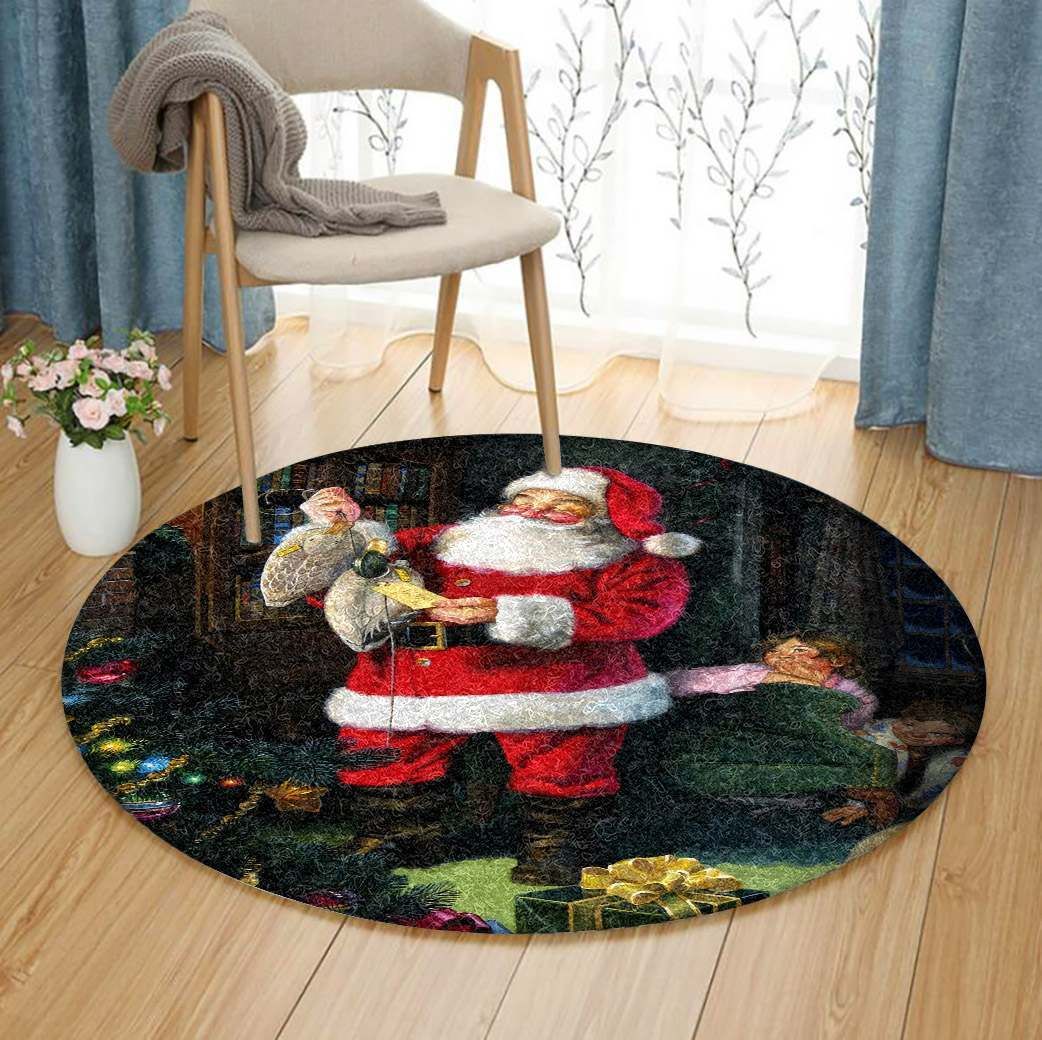 Santa Claus Merry Christmas Round Carpet