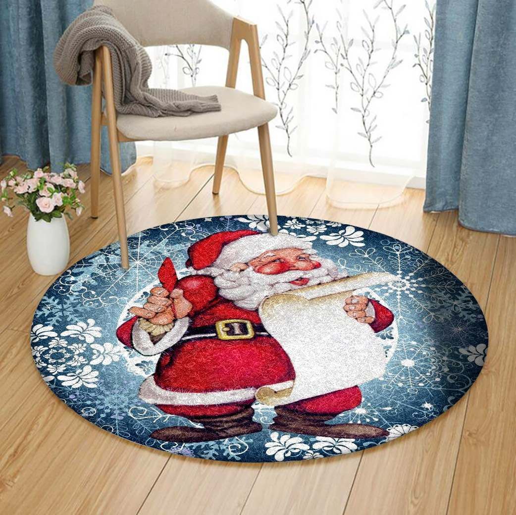 Santa Claus Merry Christmas Round Carpet