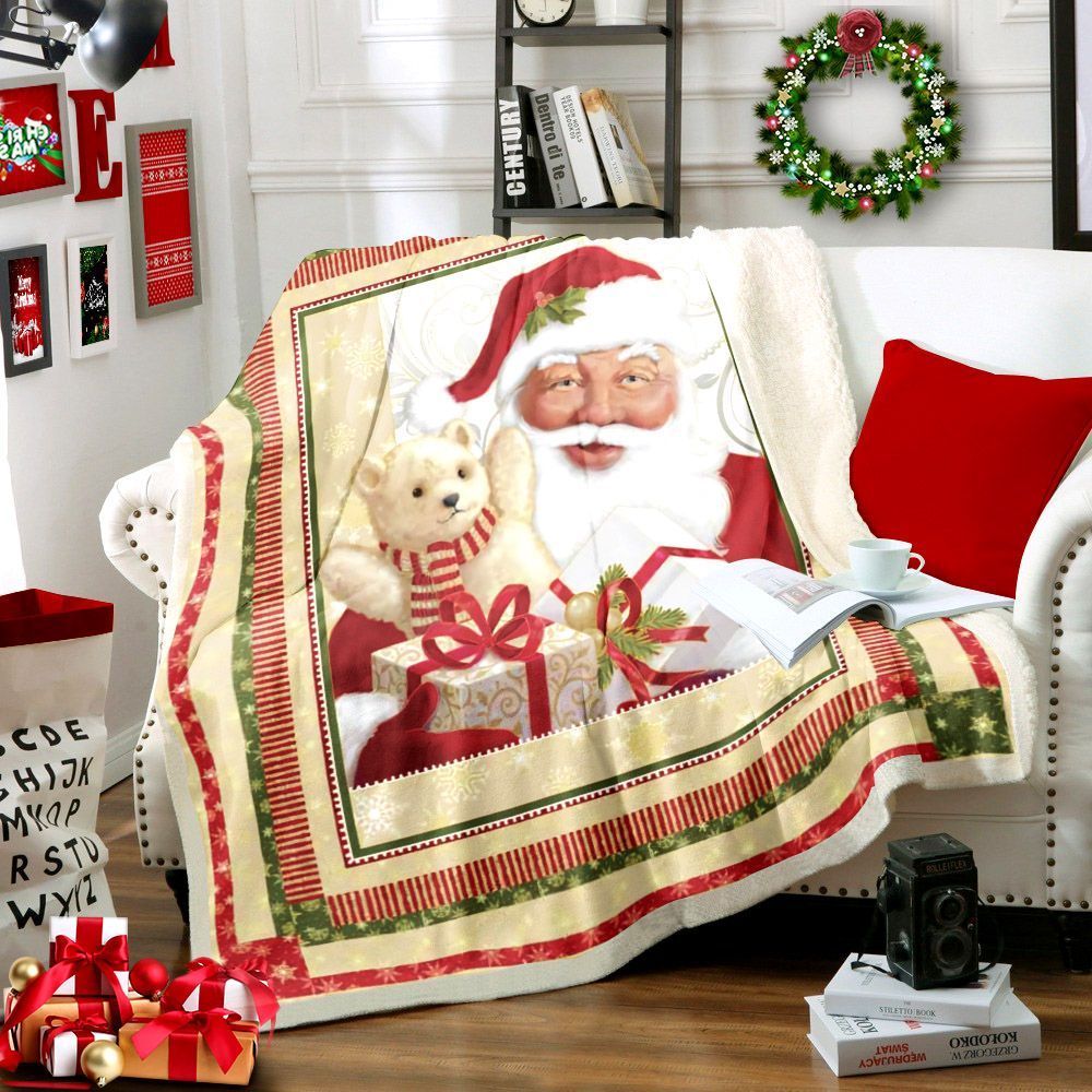 Santa Claus Merry Christmas Sherpa Fleece Blanket