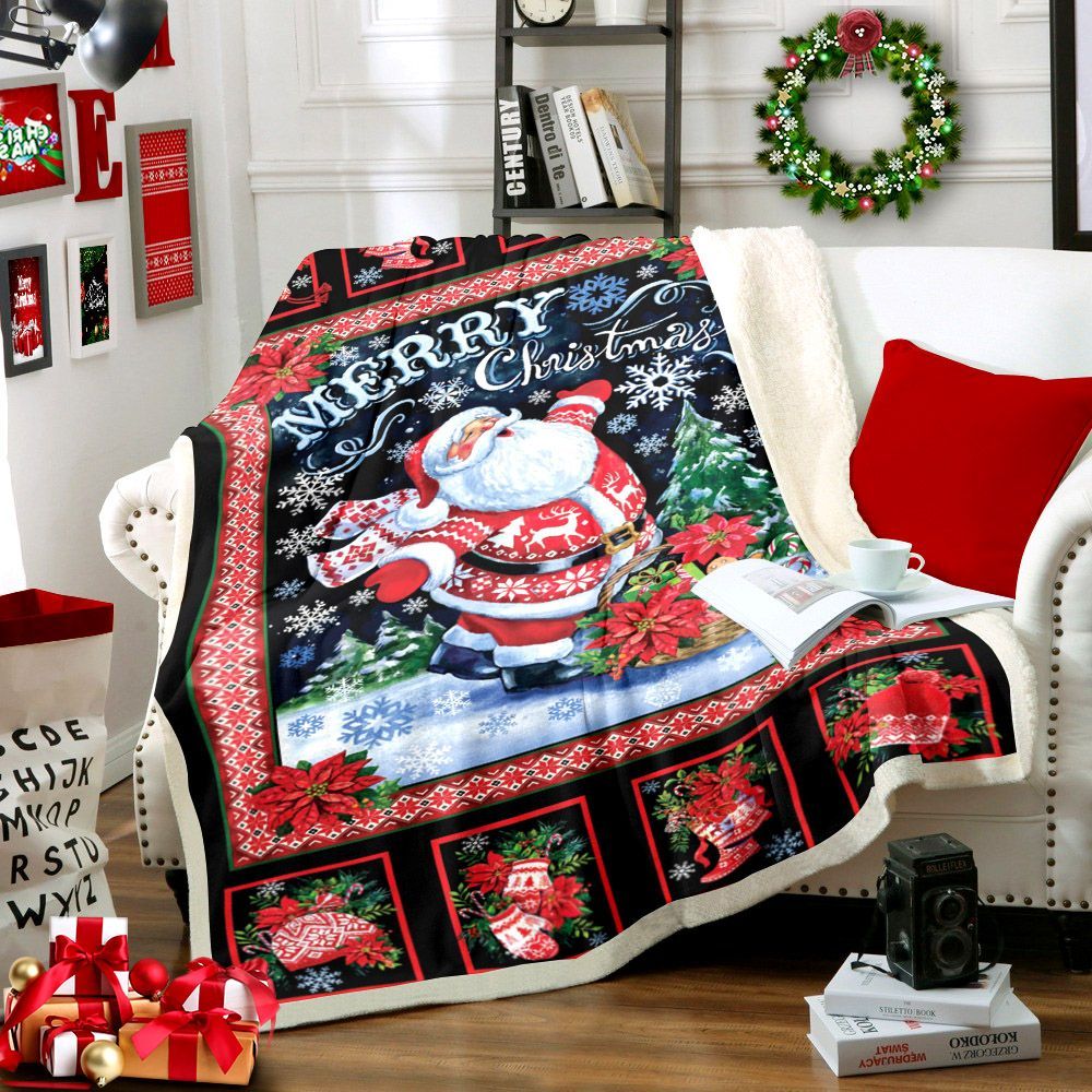 Santa Claus Merry Christmas Sherpa Fleece Blanket