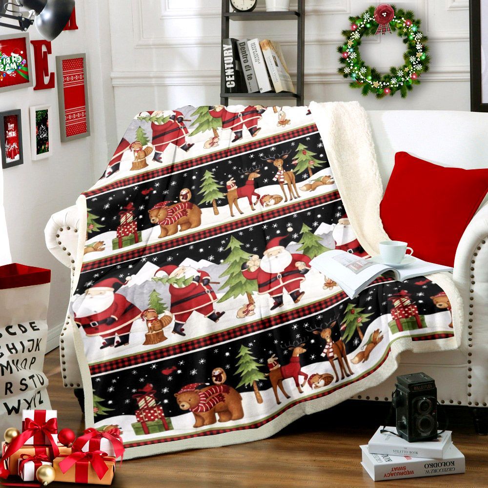 Santa Claus Merry Christmas Sherpa Fleece Blanket