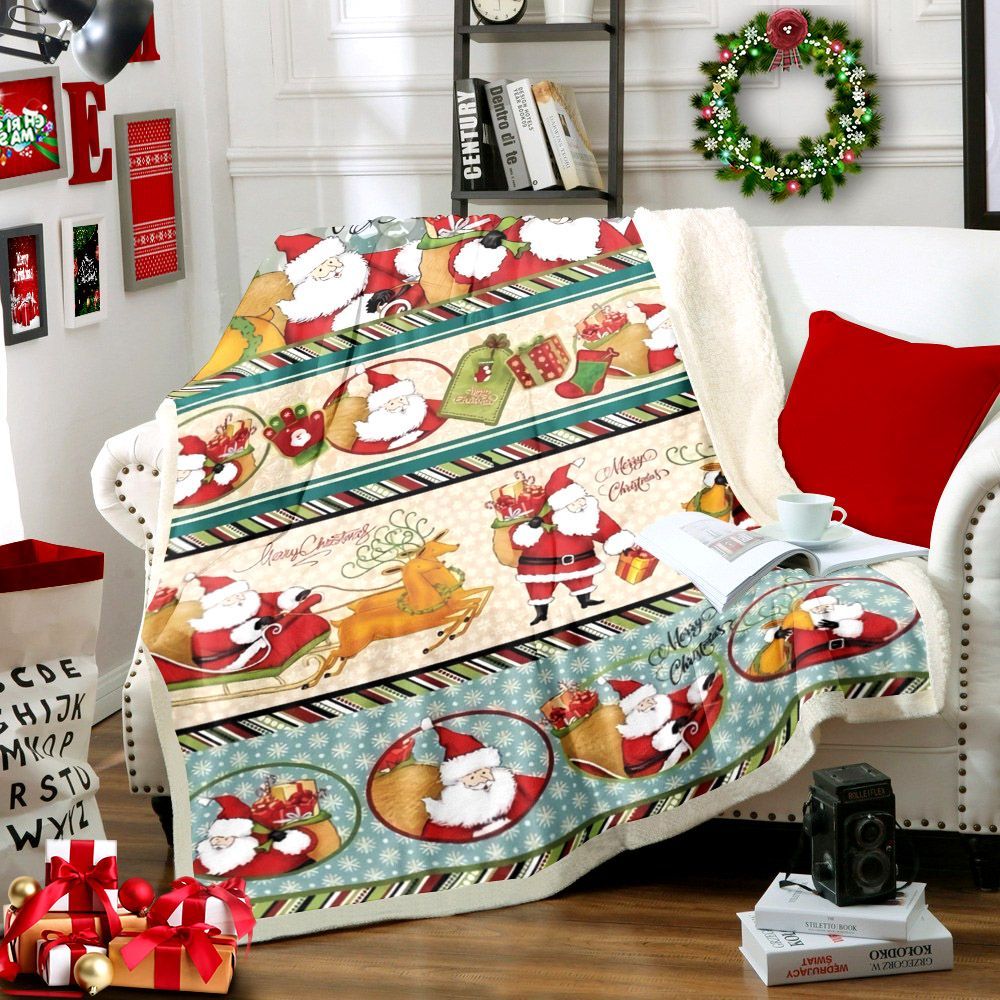 Santa Claus Merry Christmas Sherpa Fleece Blanket