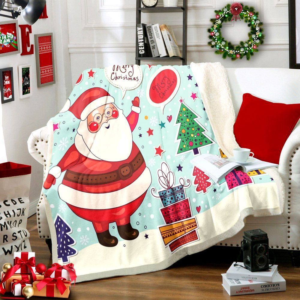 Santa Claus Merry Christmas Sherpa Fleece Blanket
