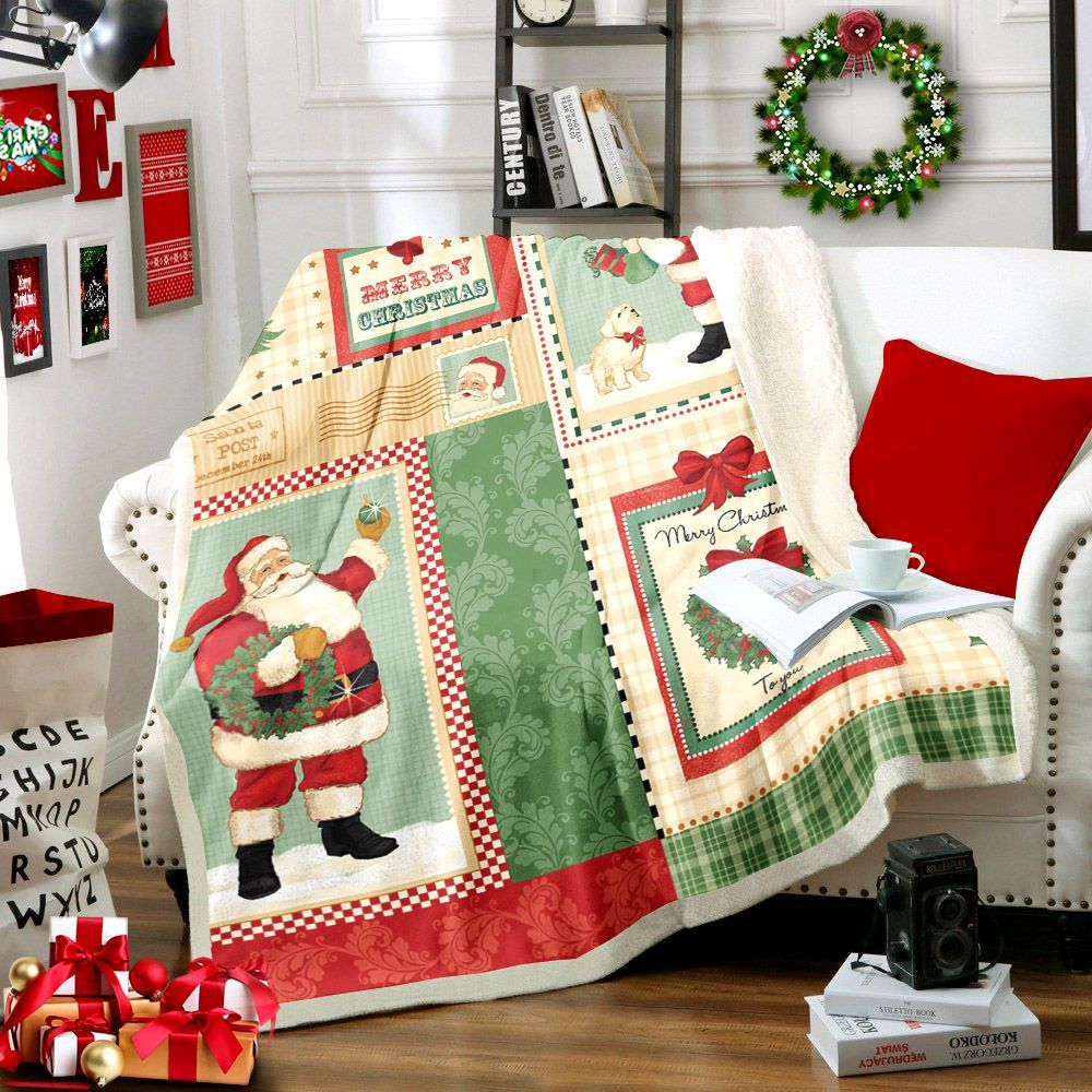 Santa Claus Merry Christmas Sherpa Fleece Blanket