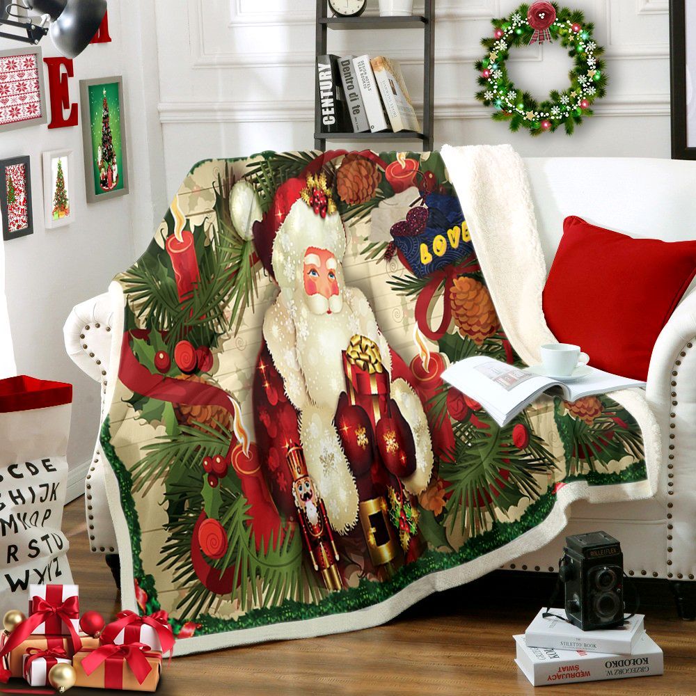 Santa Claus Merry Christmas Sherpa Fleece Blanket