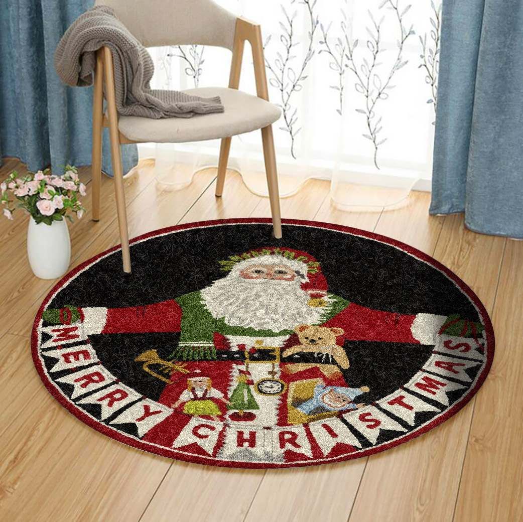 Santa Claus Merry Christmas Round Carpet