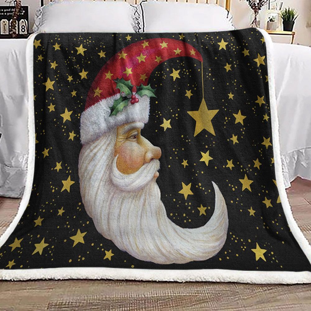 Santa Claus Moon And Star Sherpa Fleece Blanket