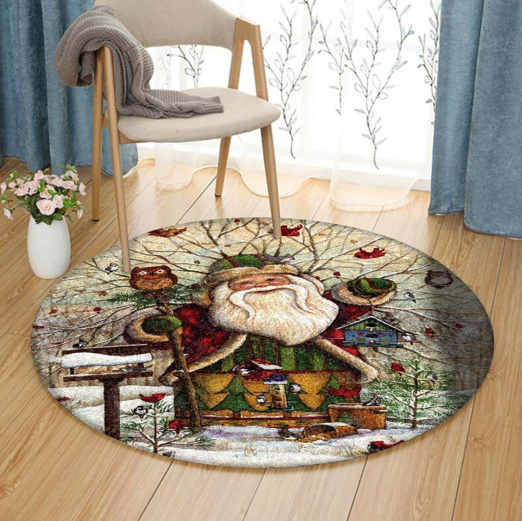 Santa Claus Owl Christmas Round Carpet