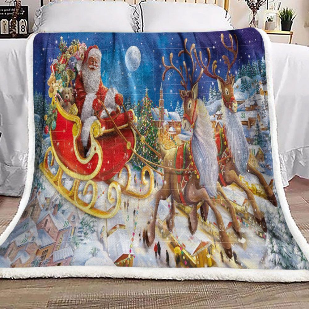 Santa Claus Reindeer Christmas Sherpa Fleece Blanket