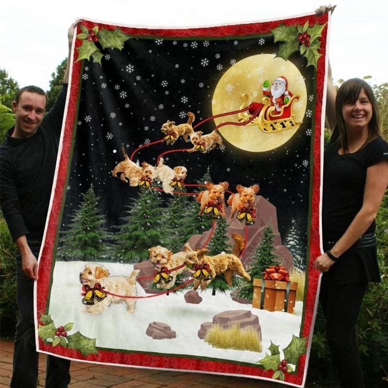 Santa Claus Reindeer Goldendoodle Christmas Sherpa Fleece Blanket