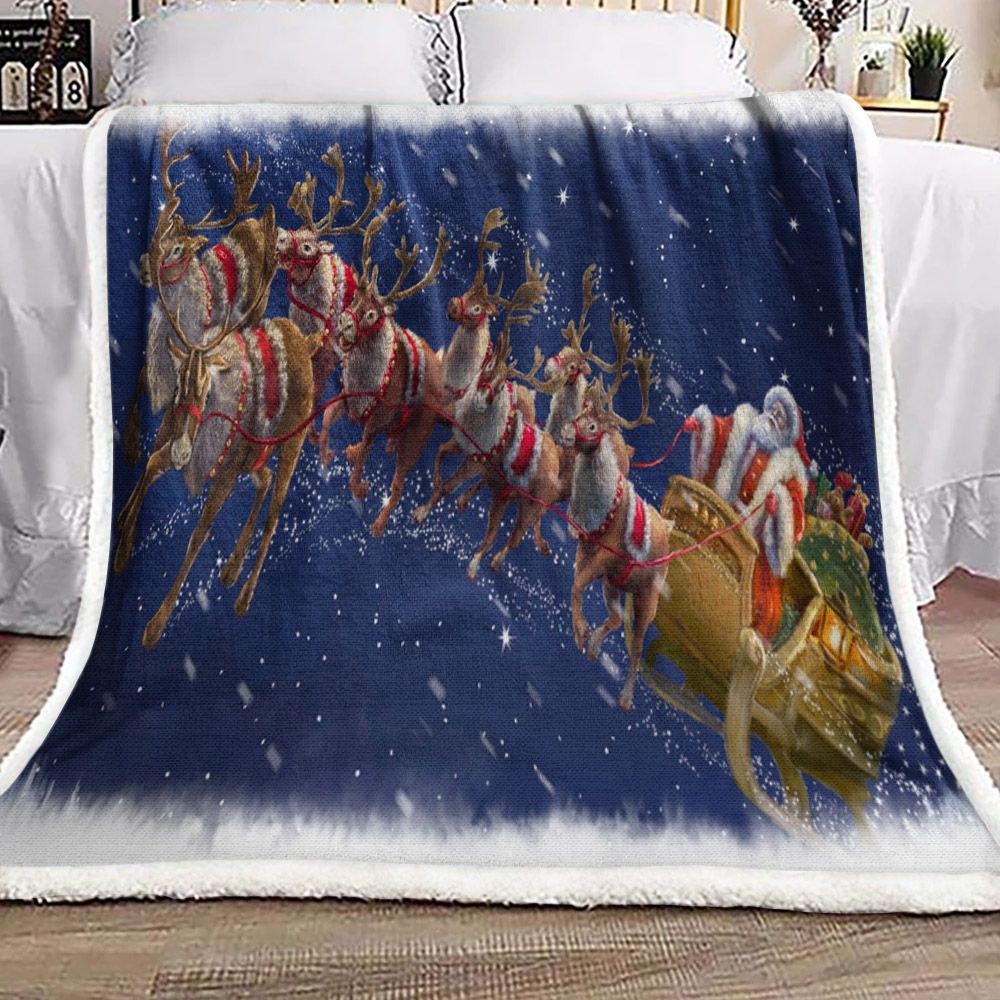 Santa Claus Reindeer Sherpa Fleece Blanket