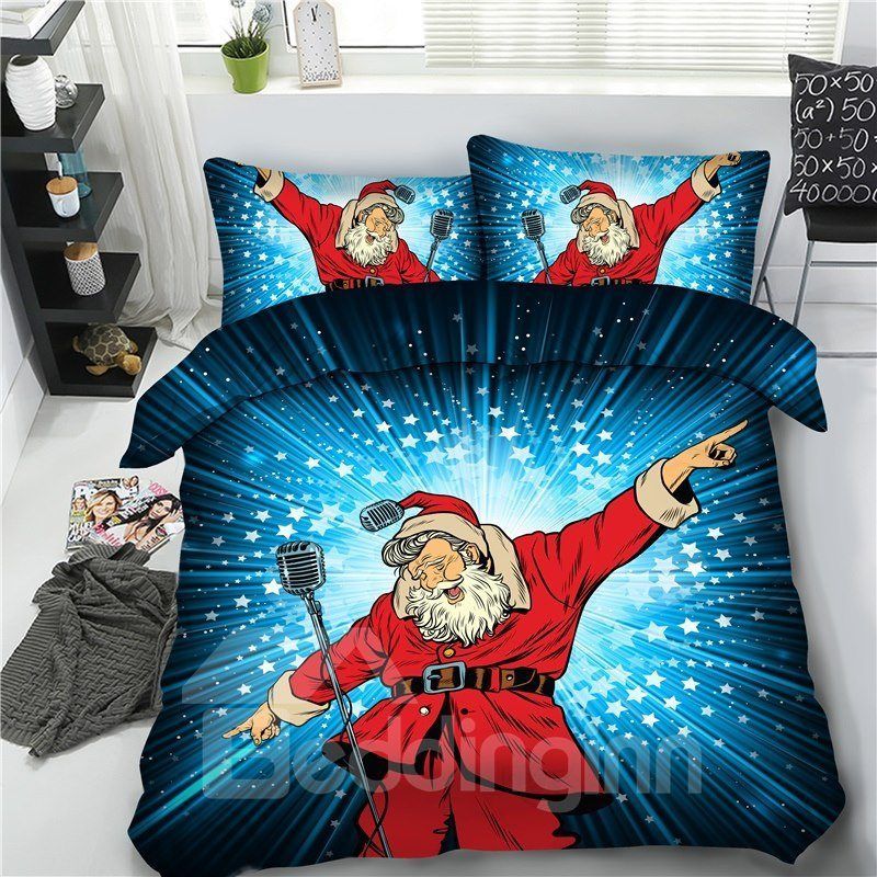 Santa Blue Stars Bedding Set