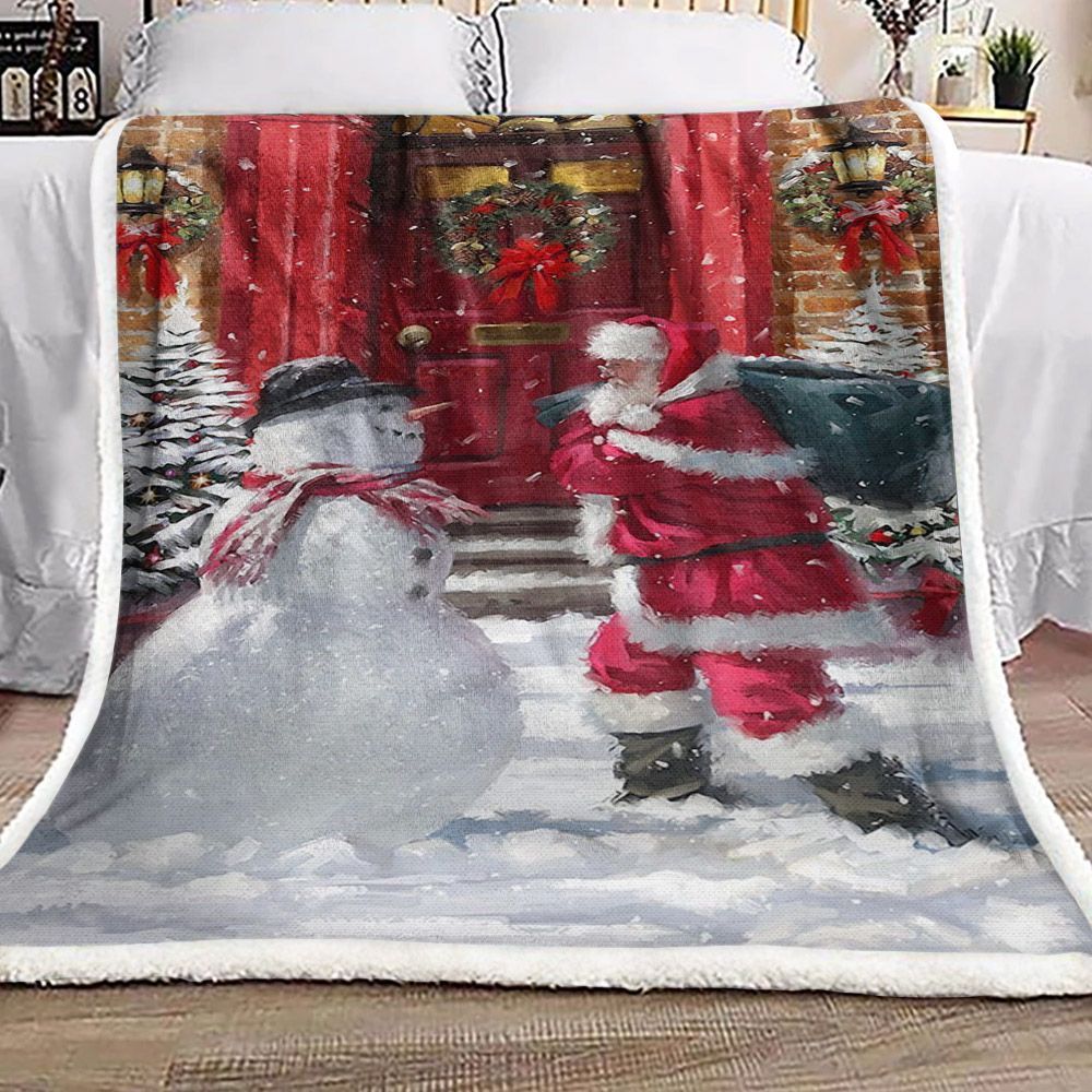 Santa Claus Snowman Christmas Sherpa Fleece Blanket