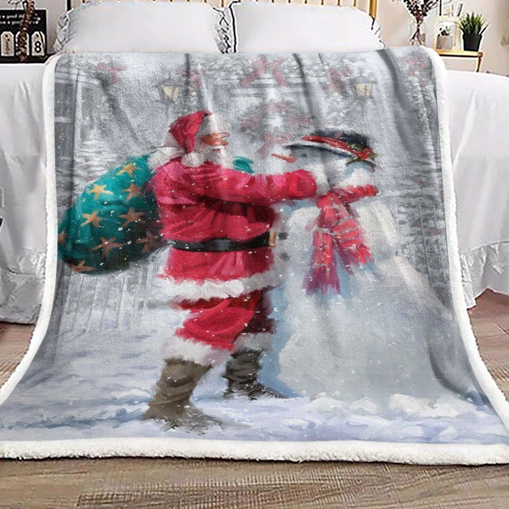 Santa Claus Snowman Christmas Sherpa Fleece Blanket