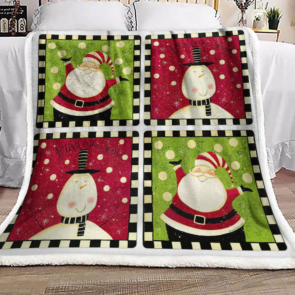 Santa Claus Snowman Christmas Sherpa Fleece Blanket