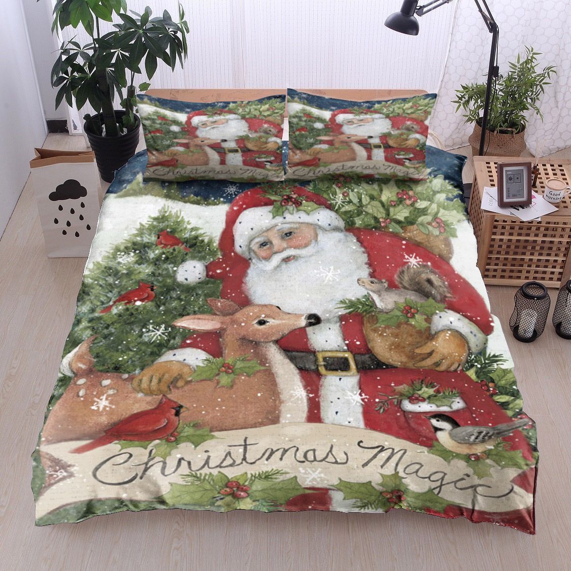 Santa Claus With Animals Christmas Magic Bedding Set