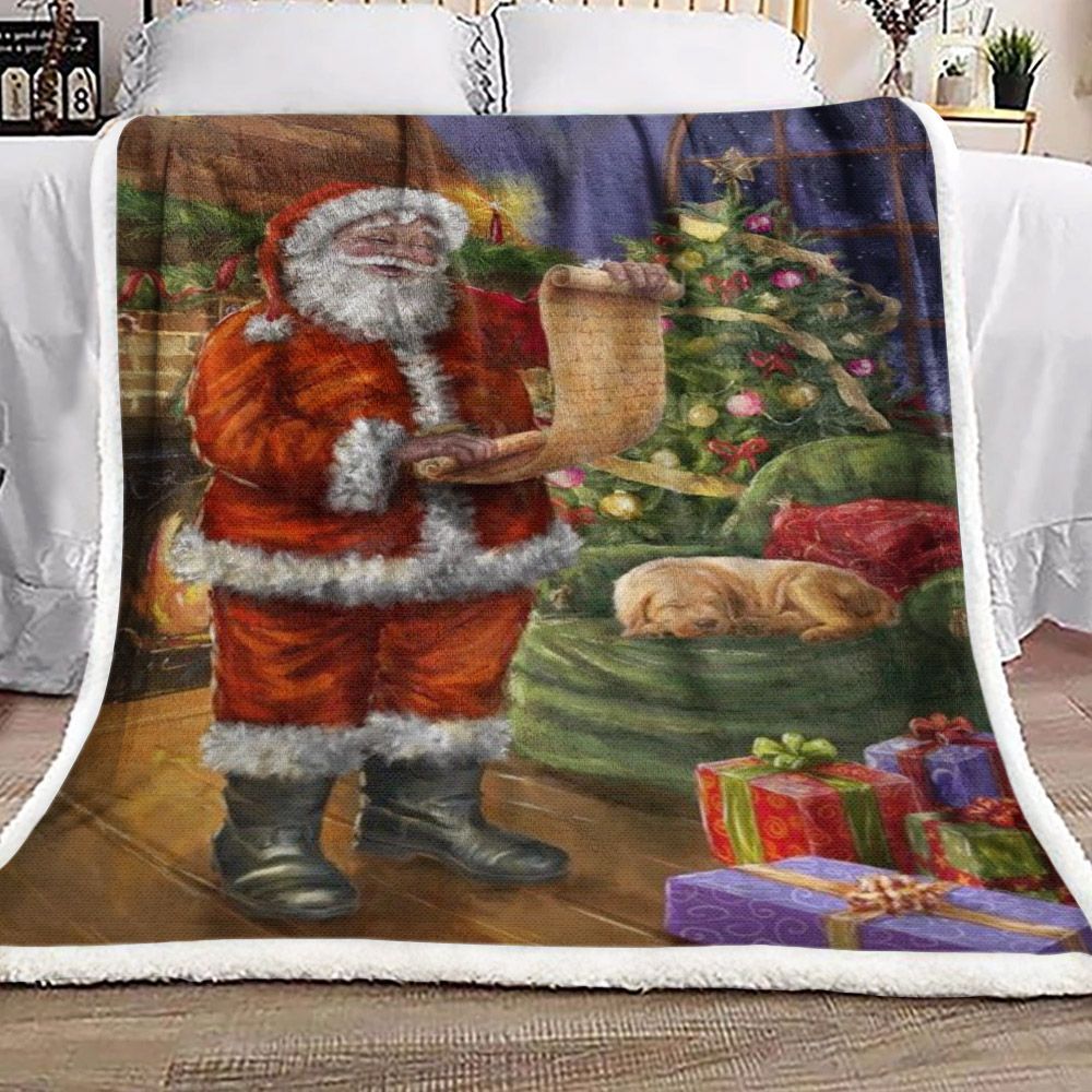 Santa Claus With Golden Retriever Christmas Sherpa Fleece Blanket