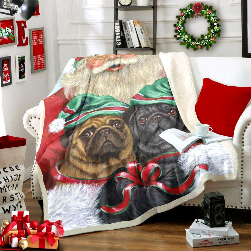 Santa Claus With Pug Sherpa Fleece Blanket