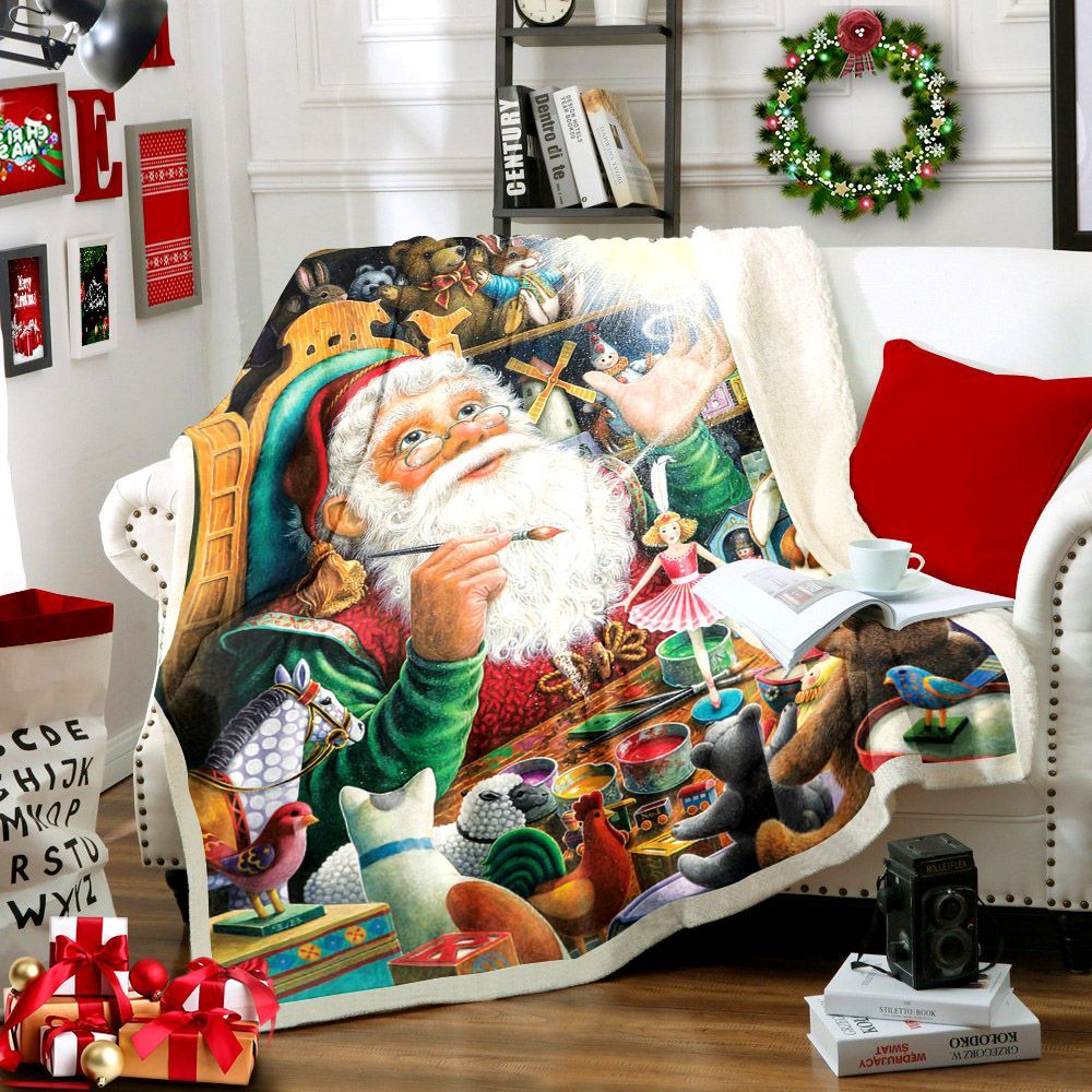 Santa Claus Workshop Sherpa Fleece Blanket